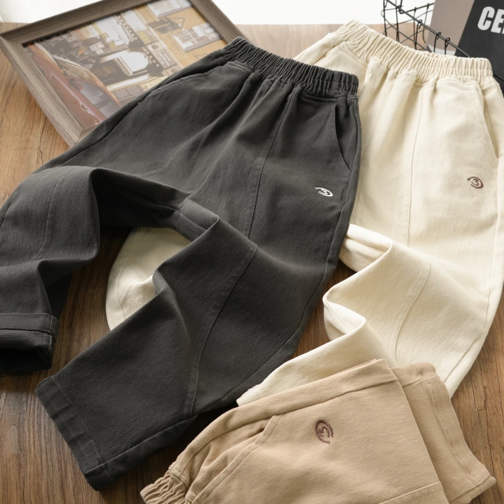 春季新款3刺绣儿童拼接阔腿休闲裤中大童男童百搭长裤2005