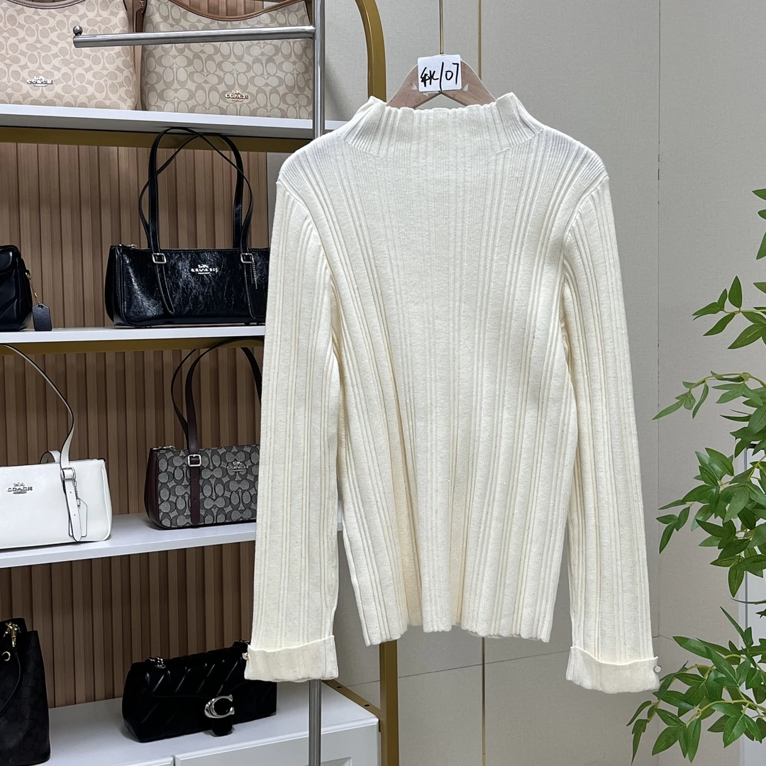 【秋-仓库-107】套头款修身长款常规针织上衣白色女装时尚