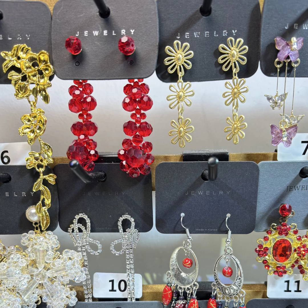 合金仿水晶耳饰 合金红色复古串珠流苏轻奢百搭耳坠