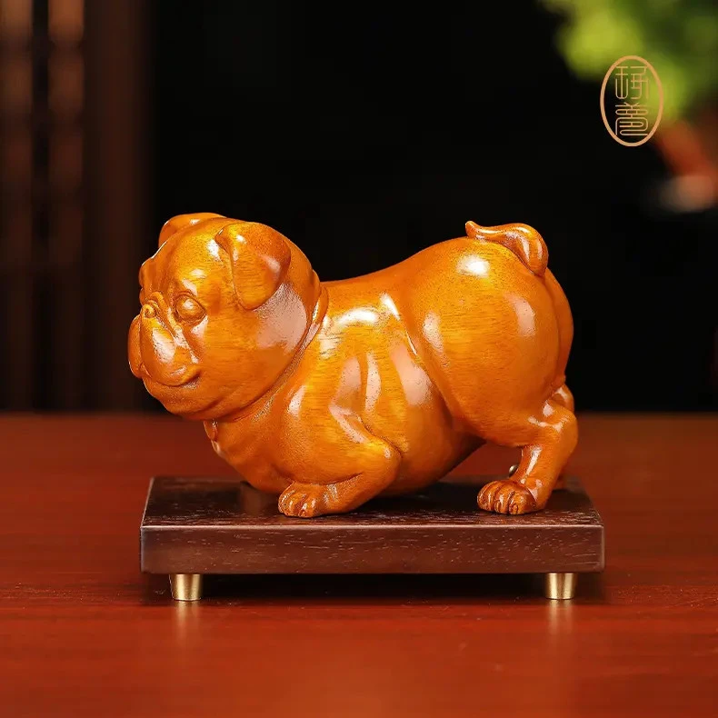 《斗牛犬》金丝柚木动物摆件传统木雕作品非遗手工客厅艺术送礼收藏