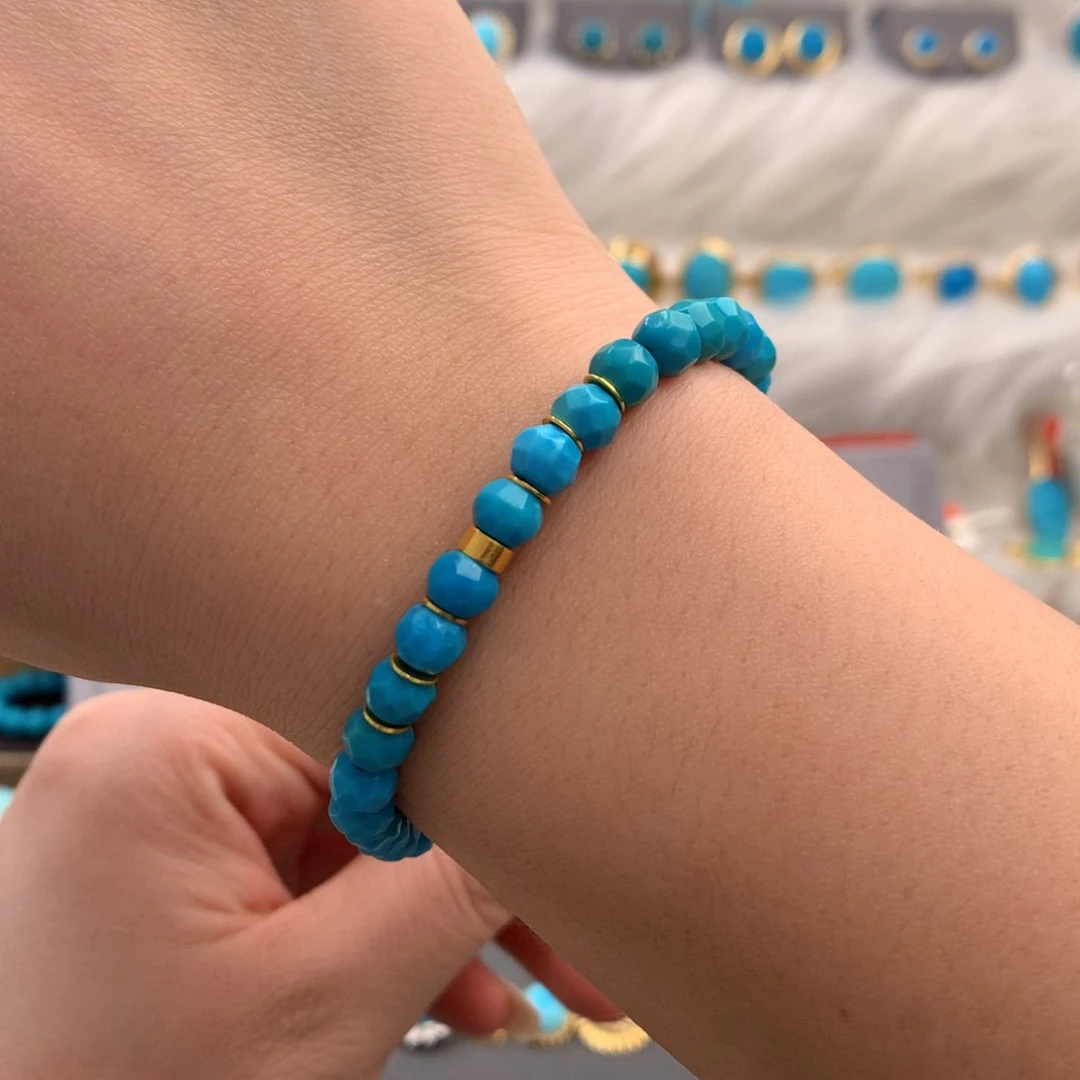 绿松石18K金镶嵌玉化蓝无相手串