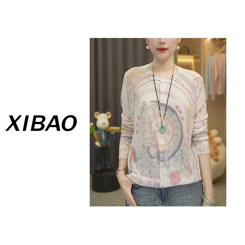 【水溶羊毛】新款印花水溶绵羊毛圆领长袖开衫针织衫