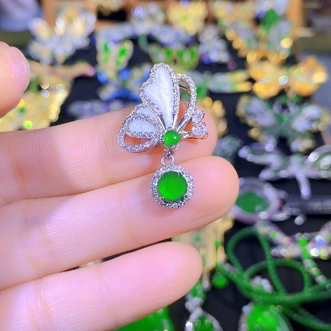 吊坠(不含链)银S925镶嵌翡翠