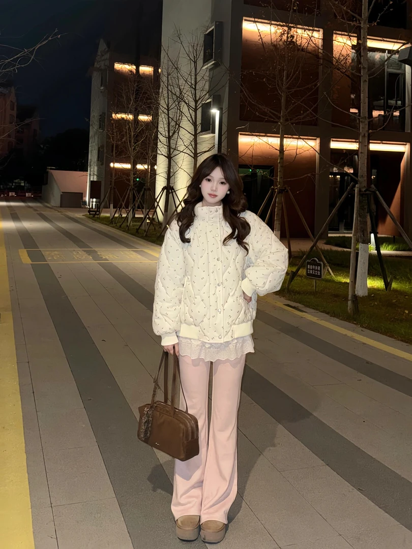 小碎花甜美发泡常规拼接厚款碎花结棉服棉衣长袖常规款立领