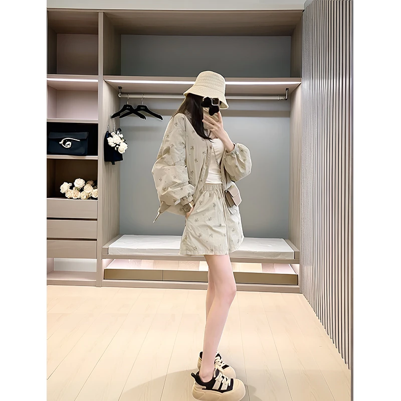 防晒套装女夏2025新款休闲运动宽松短裤两件套气质显瘦百搭连帽