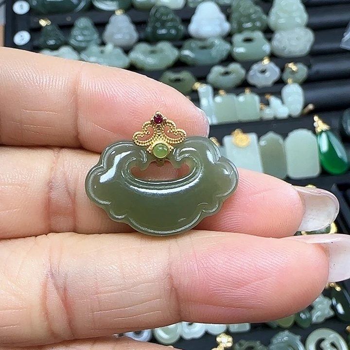 和田玉吊坠(不含链)银S925镶嵌