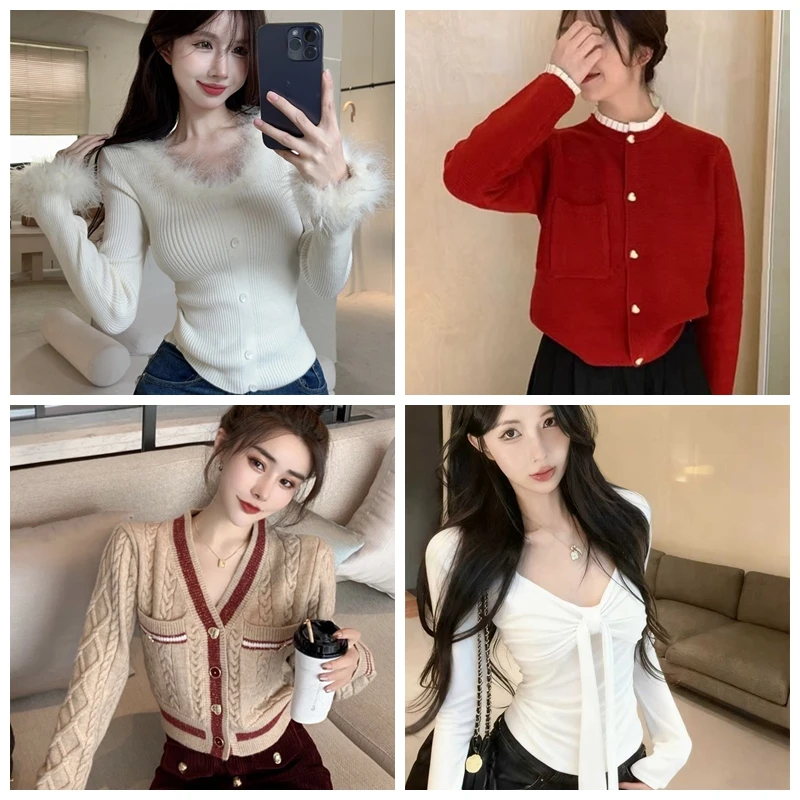 小佳【长袖合集】 高腰修身露脐辣妹短款小个子长袖针织上衣