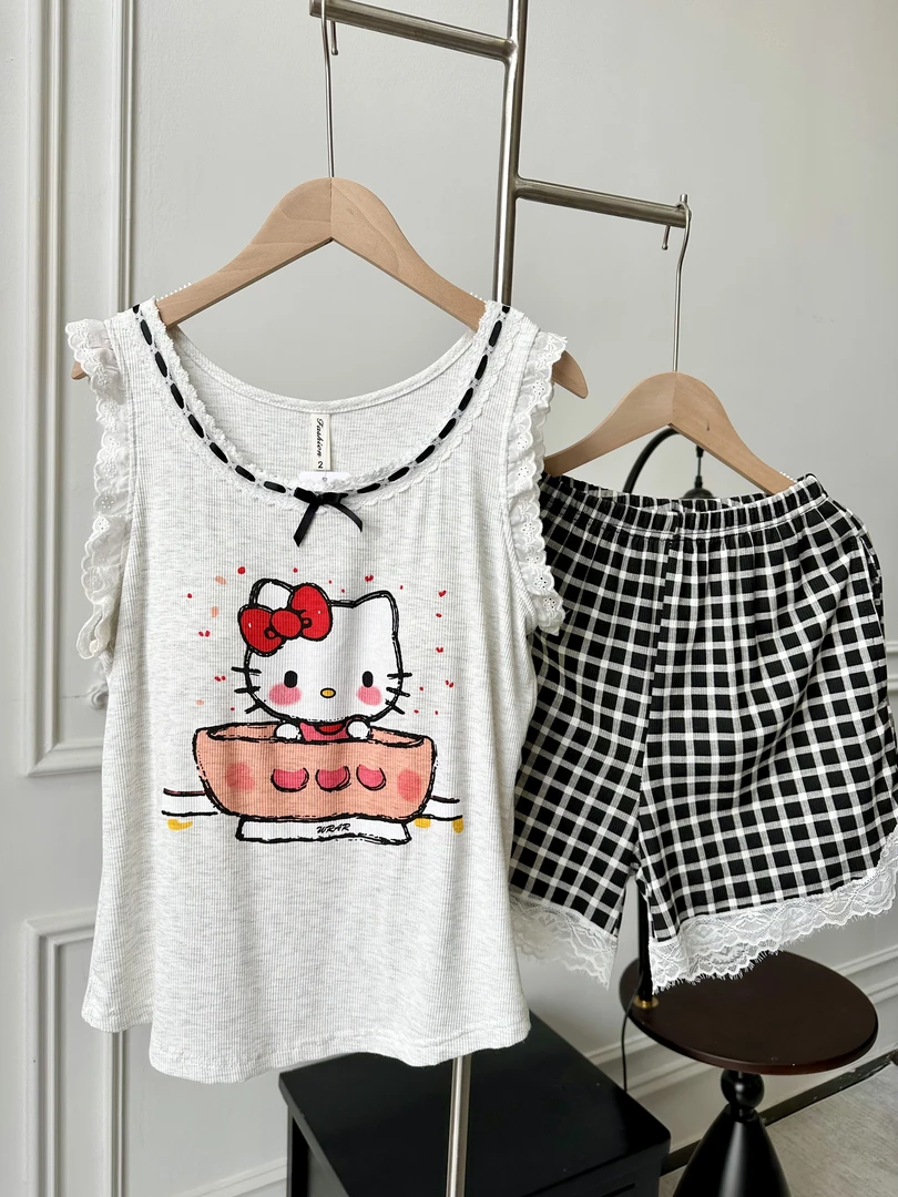 【碗里KT】带胸垫女士夏季可外穿莫代尔家居服背心短裤套装