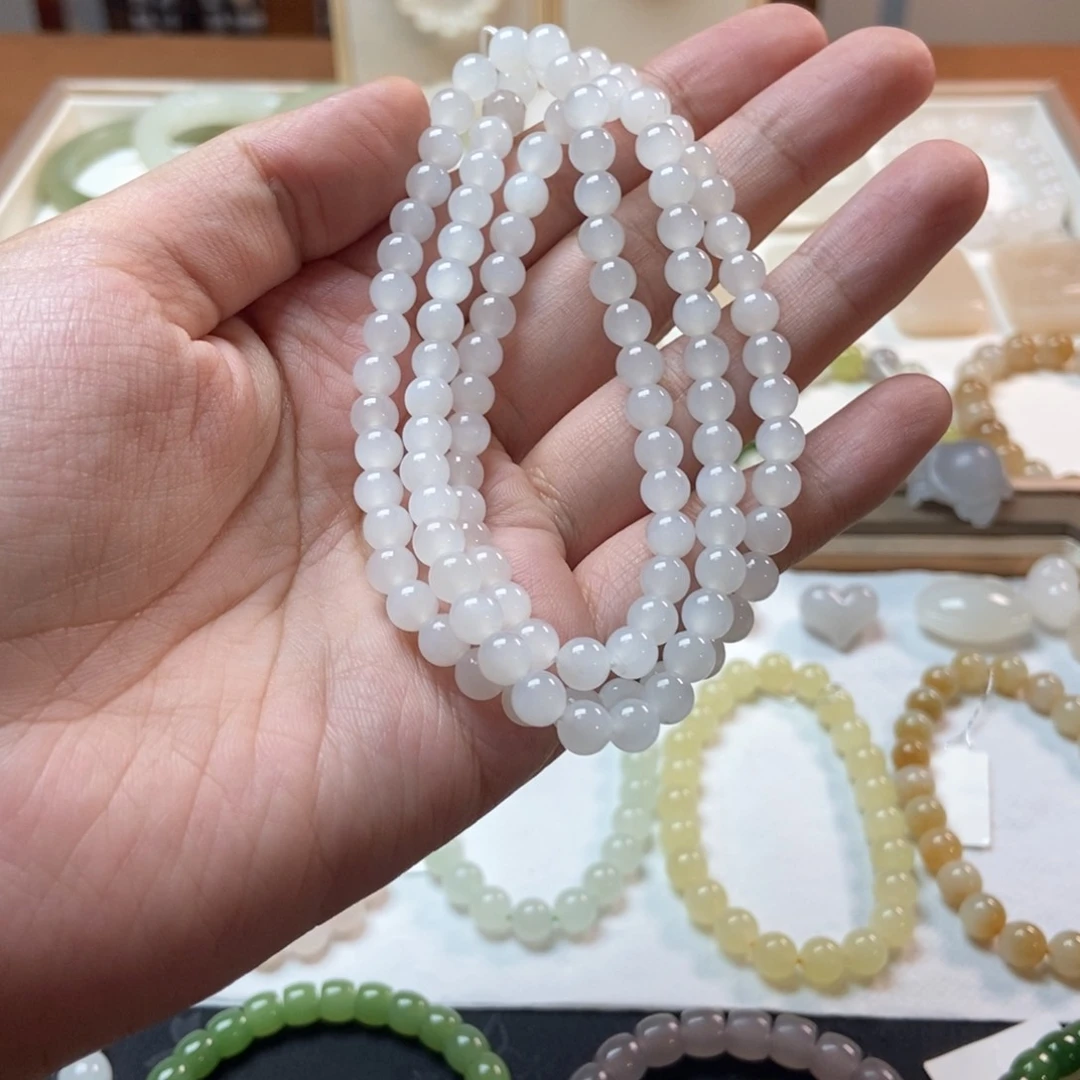 手链未镶嵌和田玉白玉多圈108