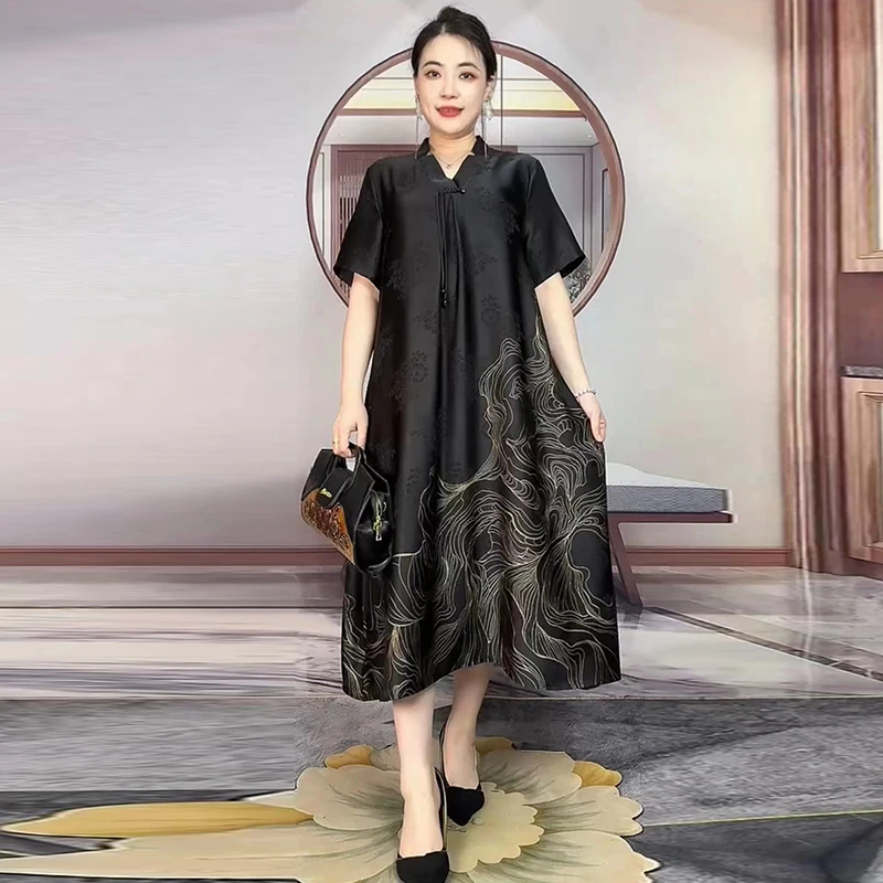 A27夏季新款国风复古连衣裙女装宽松高档改良旗袍裙