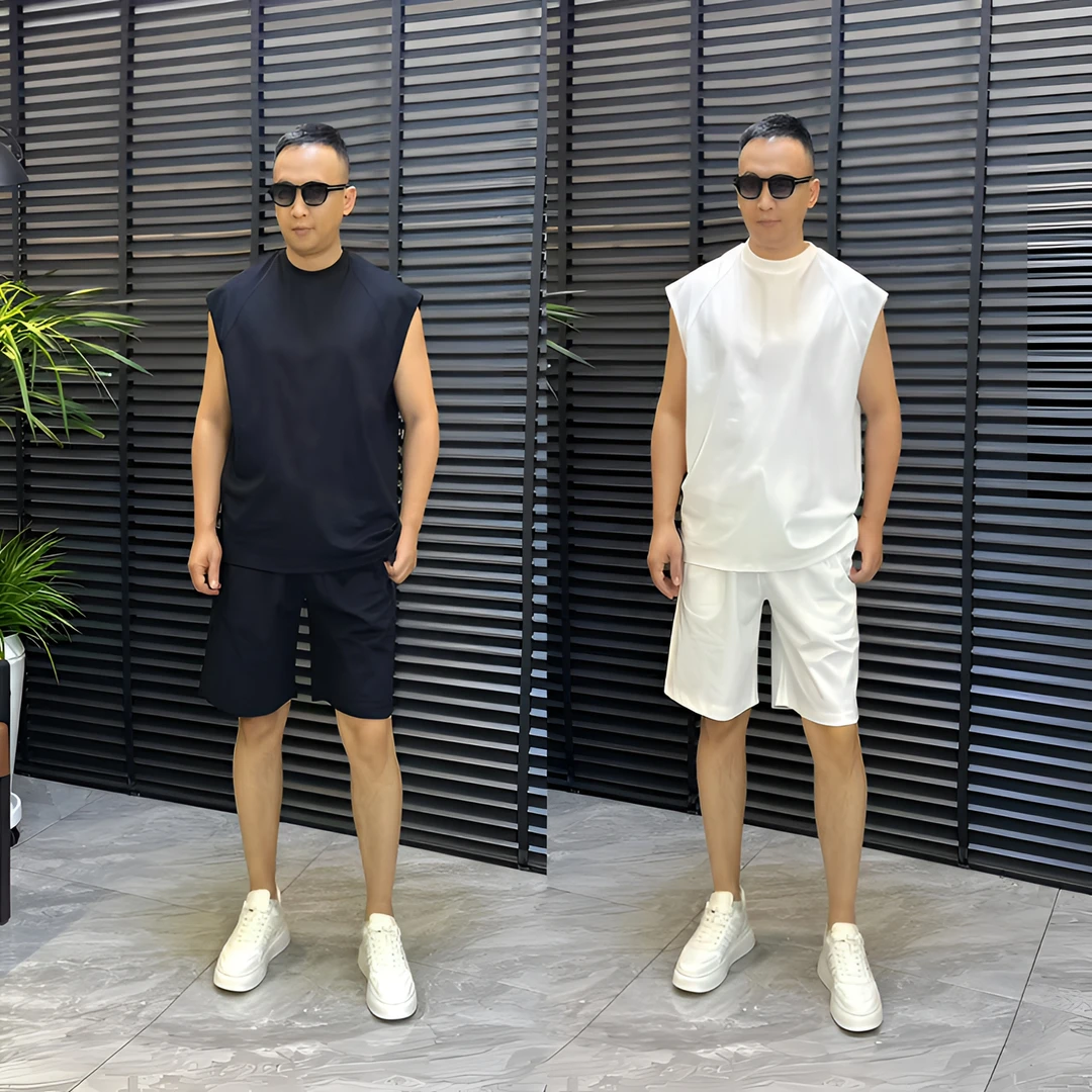 张先生欧货•5010夏款男士时尚潮流休闲休闲风宽松版坎袖短裤套装