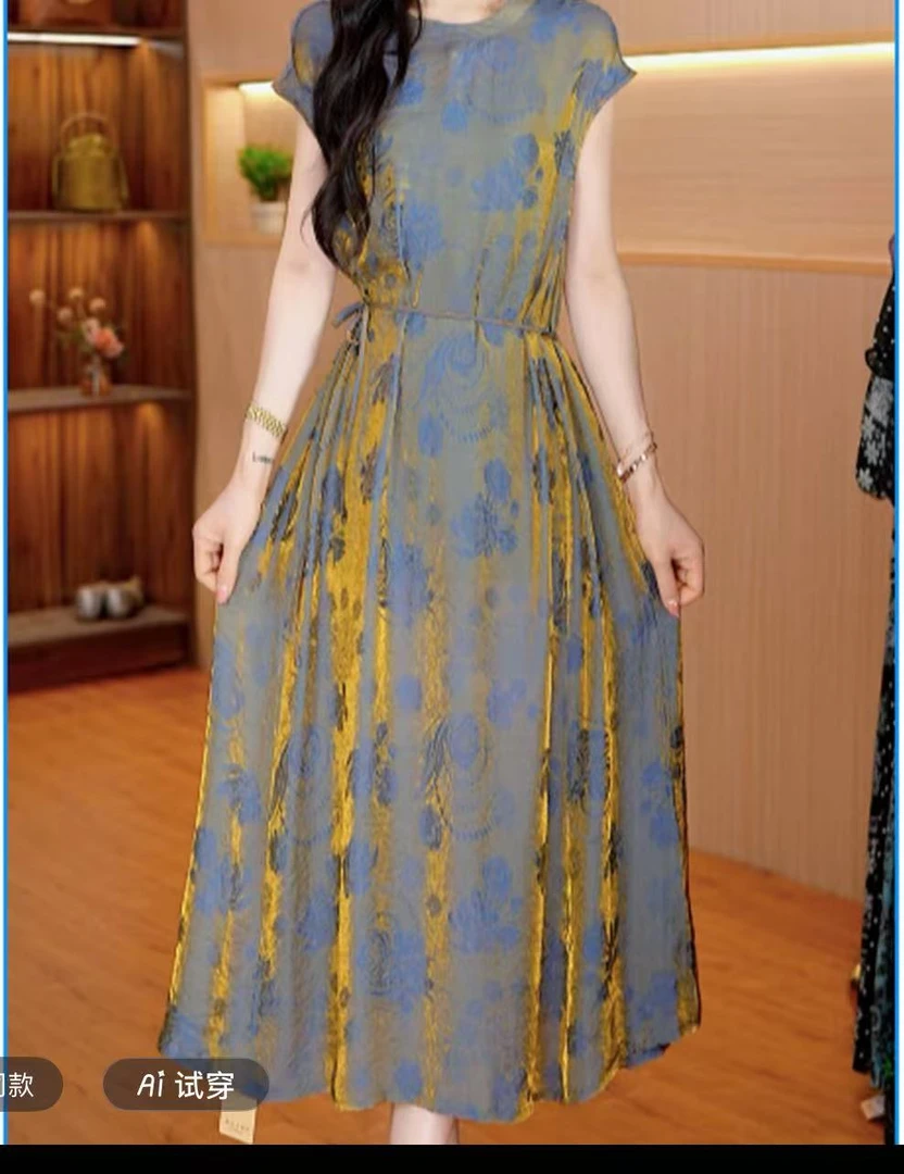 1（浮光锦）新款夏季时尚气质连衣裙宽松收腰显瘦中长款