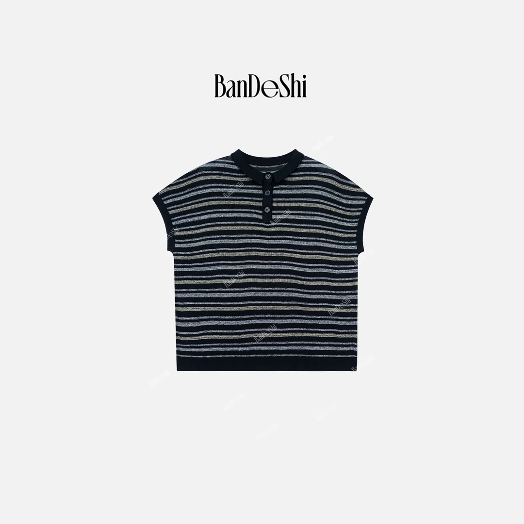 【C2857】#班德施-新款爆款超好看条纹t恤女款针织短袖polo衫上衣SS