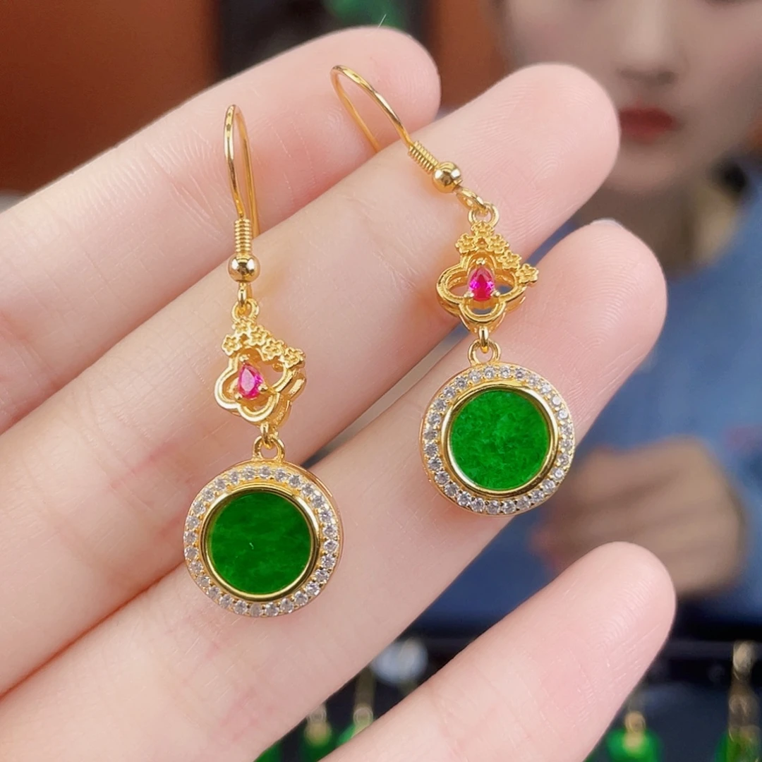 翡翠银S925镶嵌耳饰