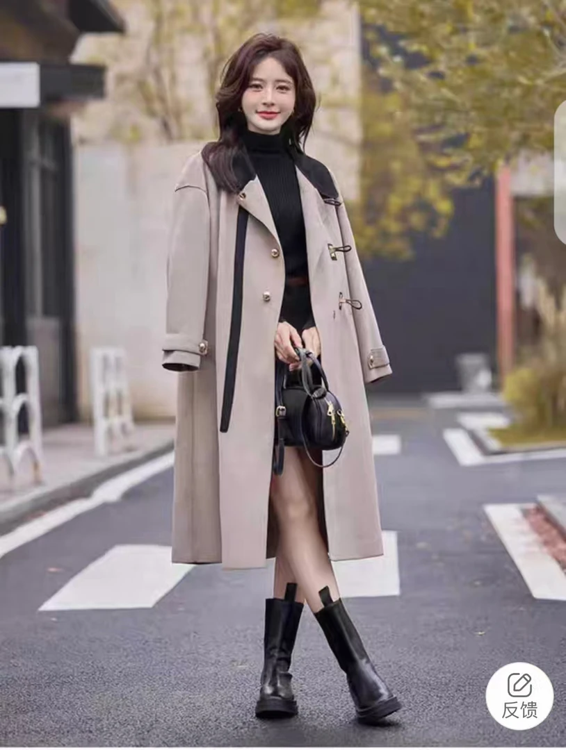 【DY.上新】洋气翻领长款毛呢大衣秋冬季新款女过膝呢子大衣2285