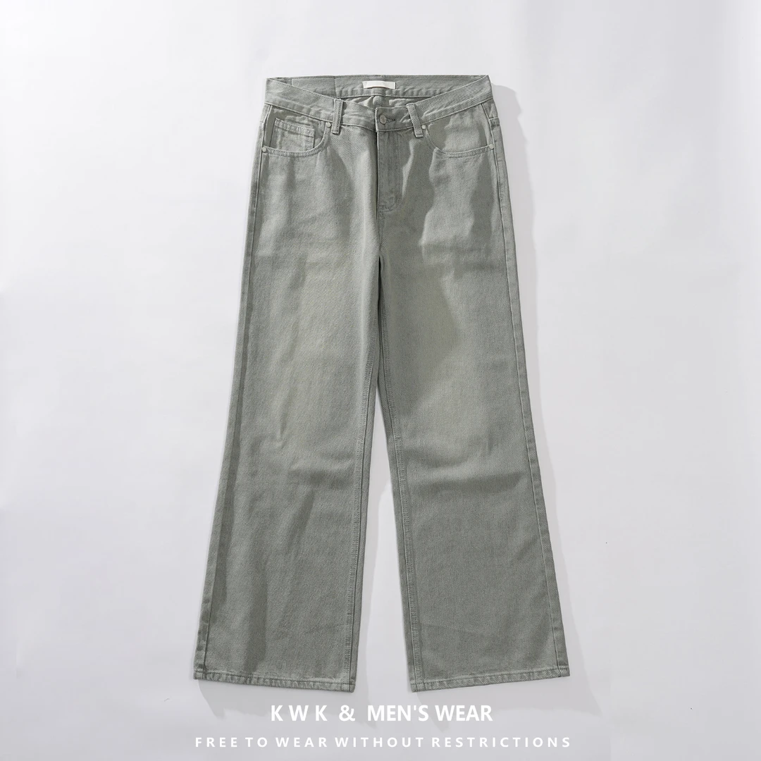 2025新款水洗直筒裤美式高街牛仔裤男宽松休闲阔腿做旧老钱风长裤