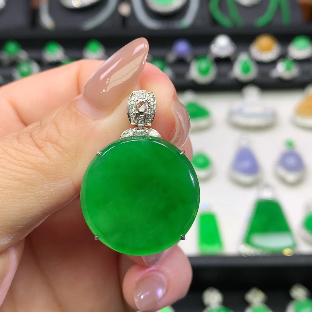 翡翠18K金镶嵌吊坠(不含链)