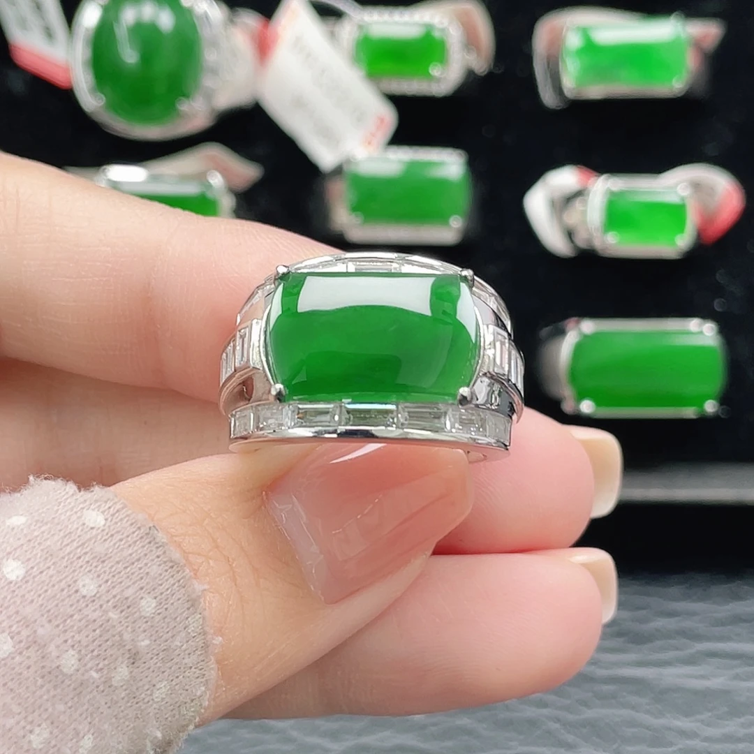 翡翠银S925镶嵌戒指天然A货翡翠没运费险4017