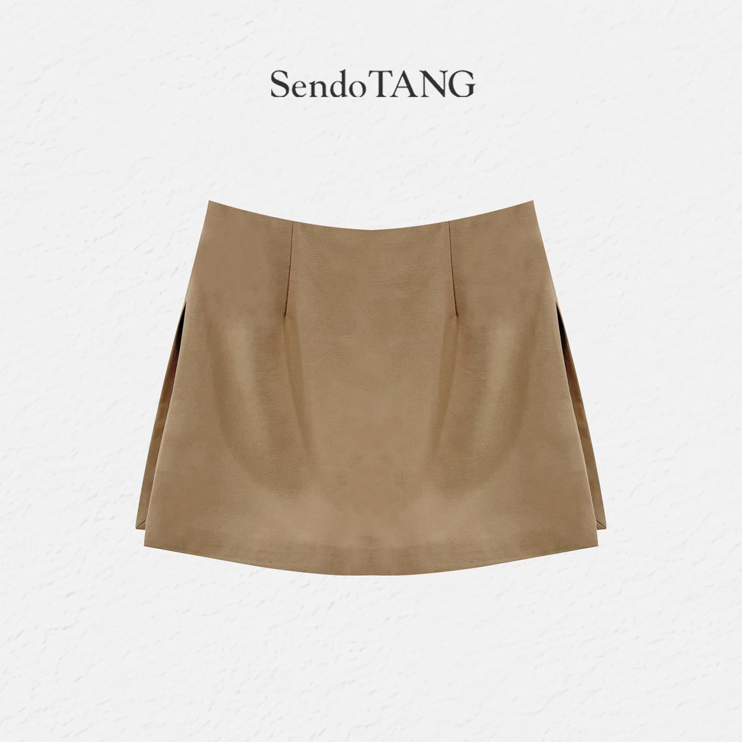 卡其色复古半身裙胖多女装新款设计感小众高腰百搭短裙【风华旧梦】
