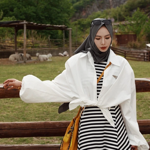 乙丝玛设计感衬衫外套抽绳收腰新款通勤纯色宽松