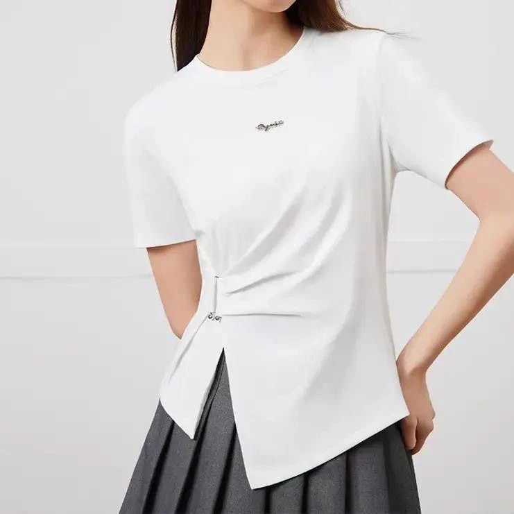 依家原单剪标2025新款短袖不规则设计夏款T恤感小众感不撞款上衣