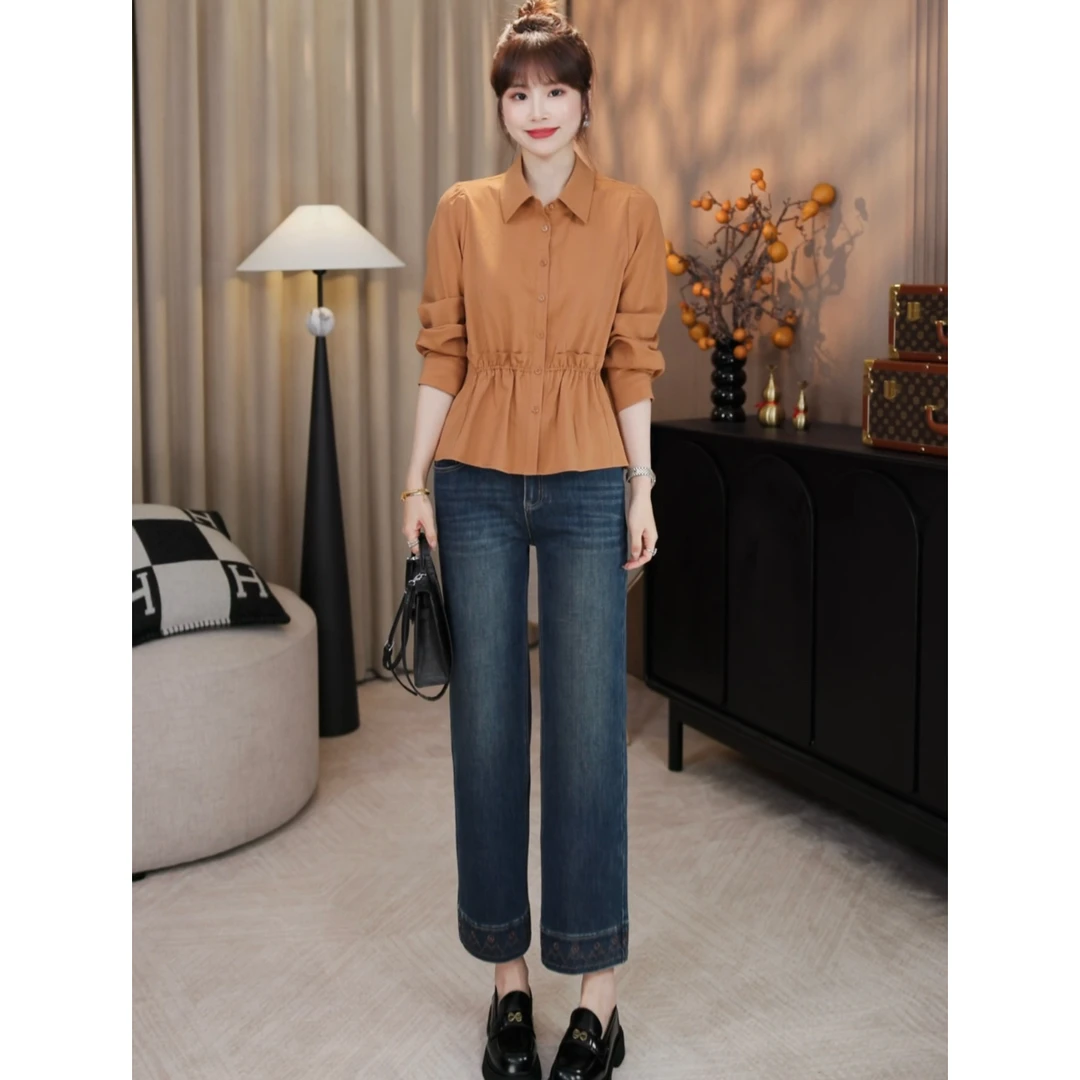 LMENY“步步生花”莱赛尔棉四面弹直筒显瘦九分刺绣奶奶裤25CK009