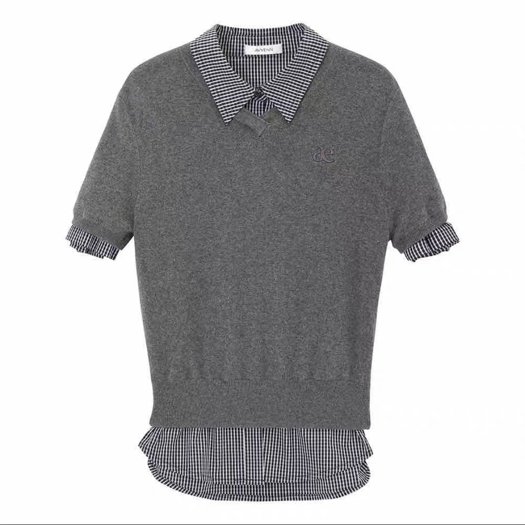 Avvenn 设计师品牌25早春新品两件套针织上衣时尚修身翻领百搭女