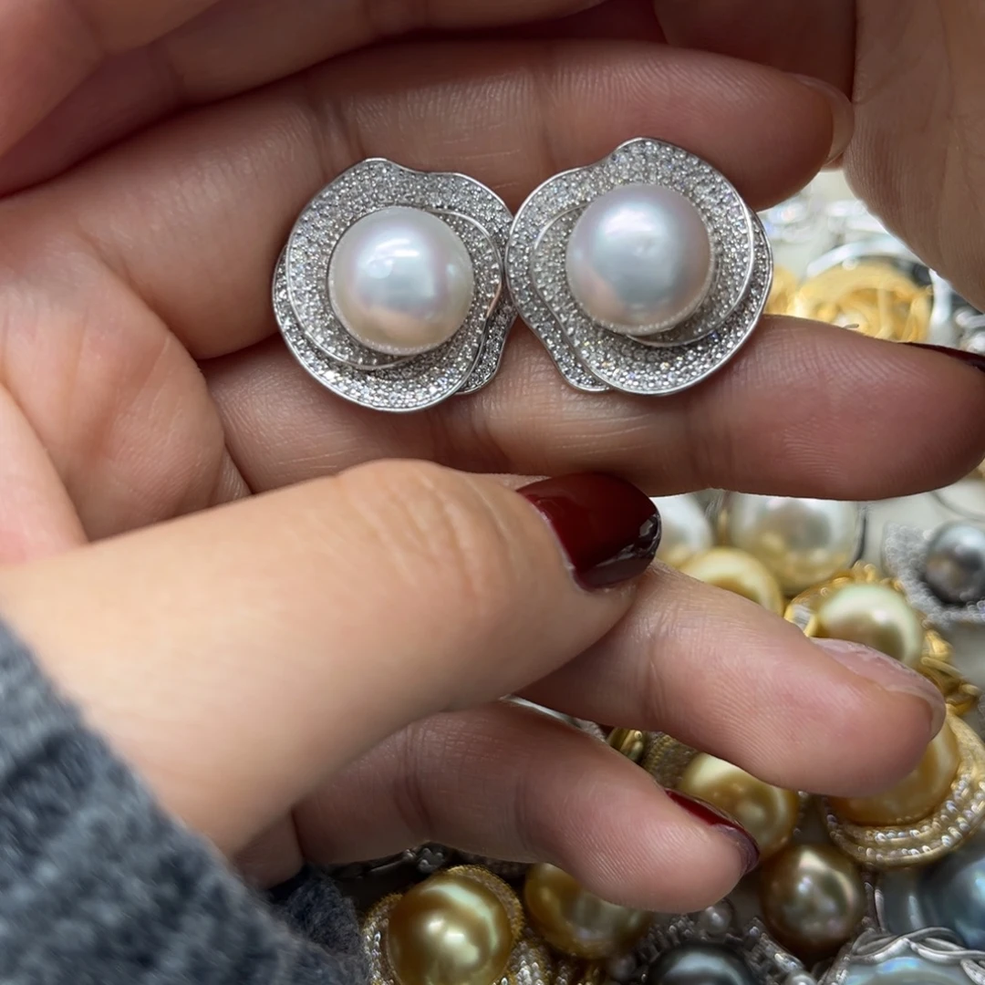 耳饰银S925镶嵌海水珍珠