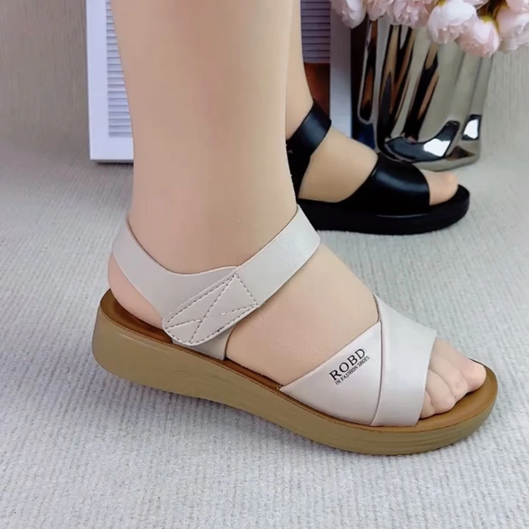 夏季新款女凉鞋舒适软底平底防滑耐磨外穿上班女休闲凉鞋一子带