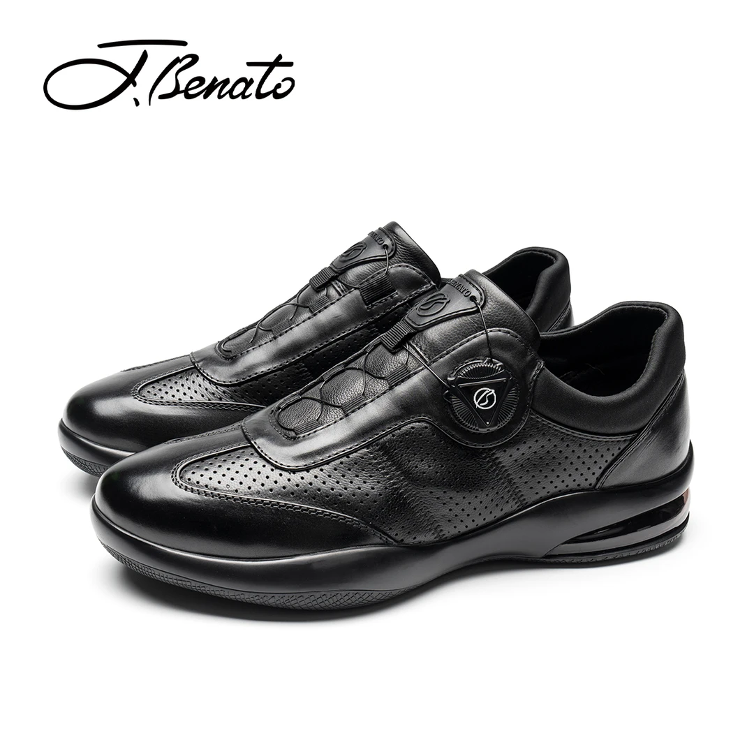 J.benato/宾度秋冬新款纯色冲孔牛皮百搭舒适透气轻便行政男鞋