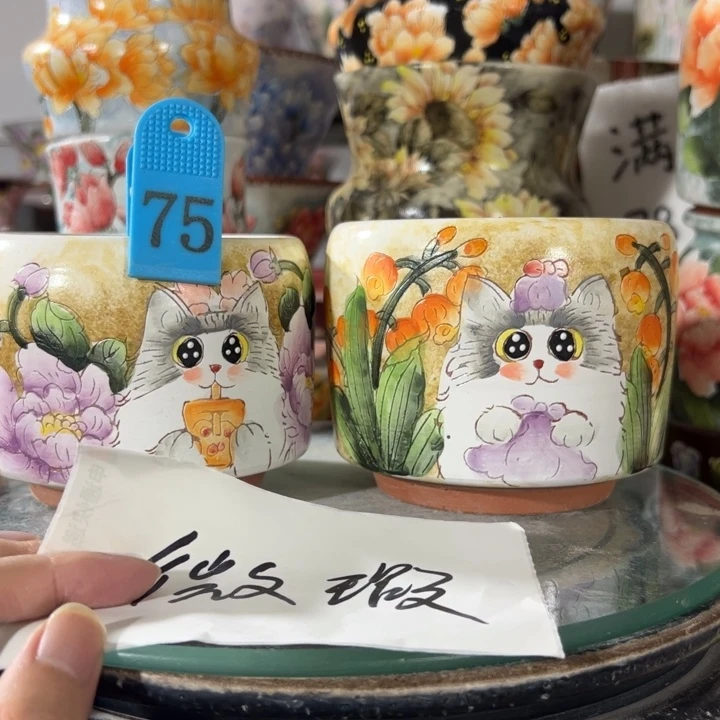 景德镇手绘花盆满38包邮偏远地区除外