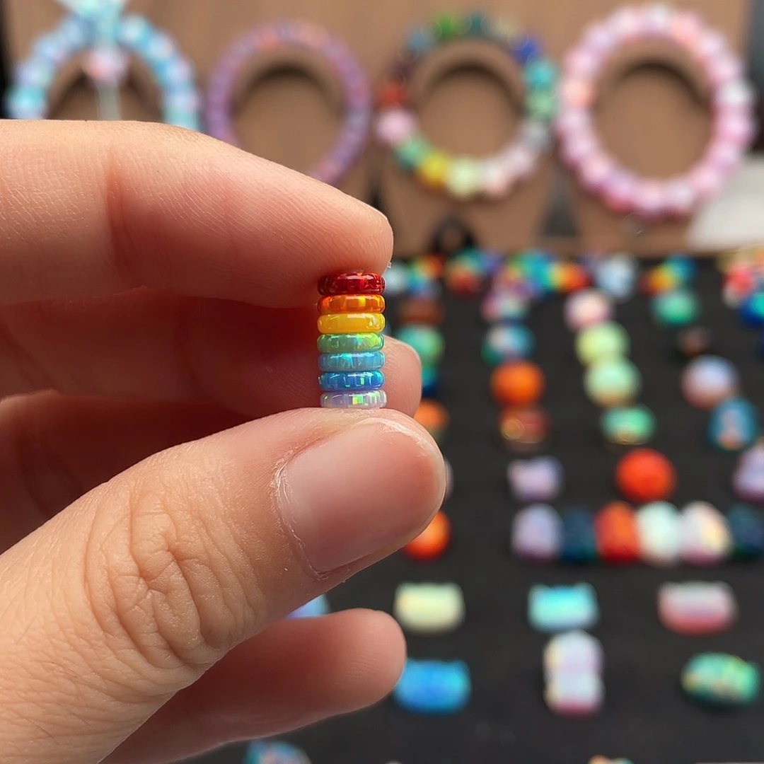 合成欧泊裸石卡6彩虹隔片一组