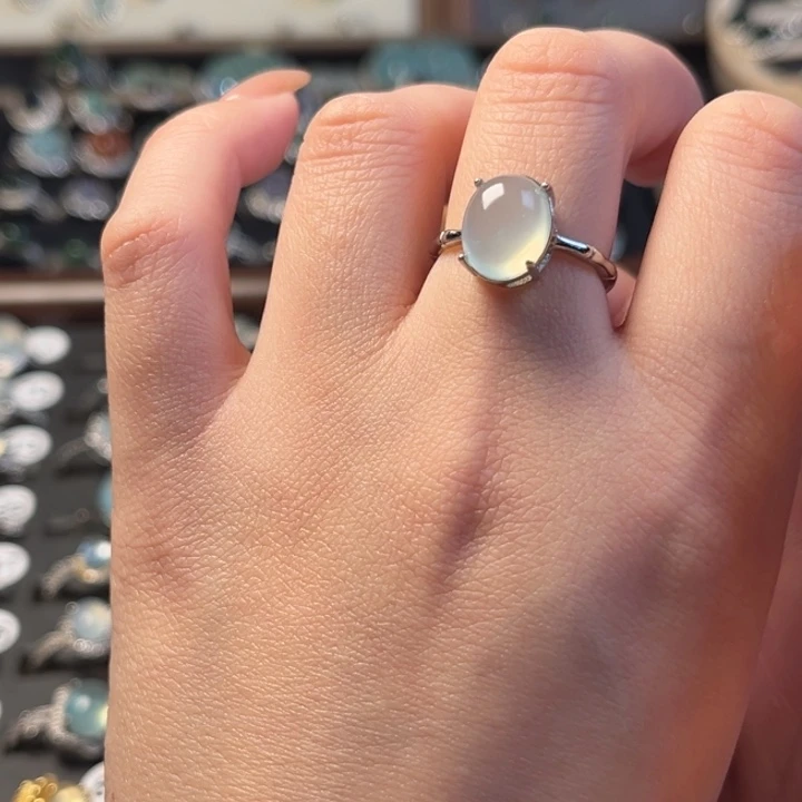 蛇纹石玉银S925镶嵌戒指