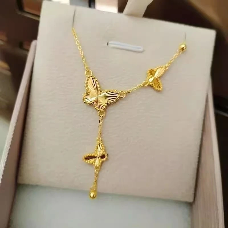 坠链均足银 足银项链 蝴蝶流苏套链 经典百搭-热销款