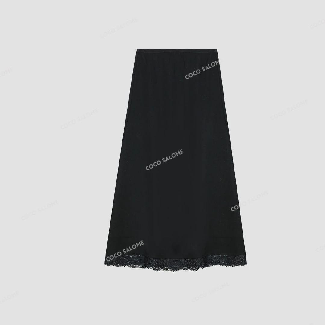 安安推荐【蕾丝半裙】羊绒桑蚕丝蕾丝优雅半身裙长裙BW24D50592-BSQ