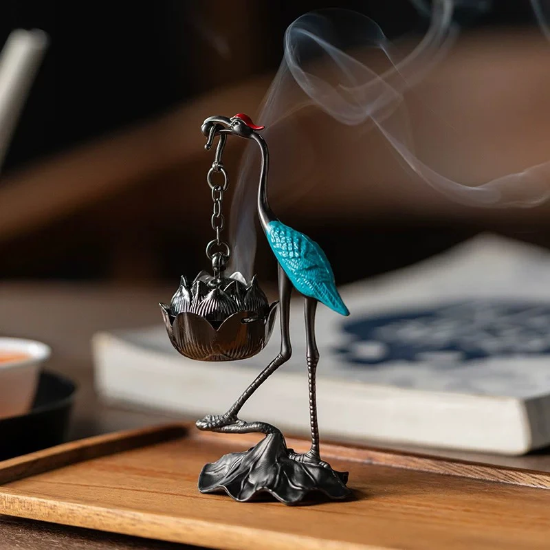 秋香茶具  创意合金瑞鹤呈祥铁翼小香炉桌面茶具摆件-5446