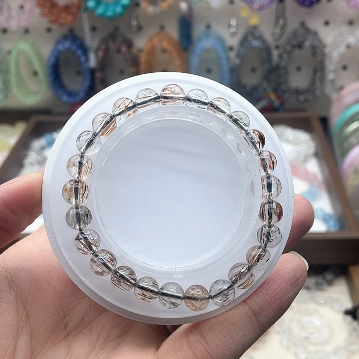 烟晶手链银S925镶嵌8咪透体黑金超手链