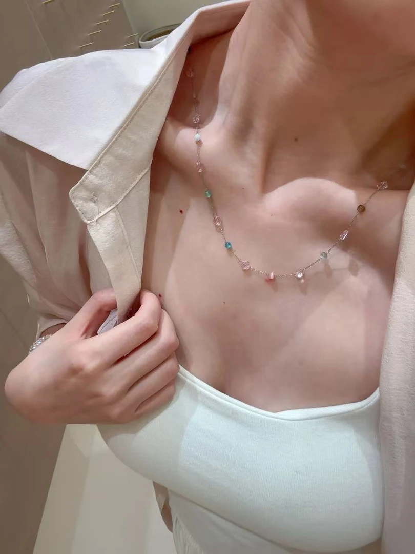 钛钢仿水晶项链 小糖豆个性彩色串珠项链女款2025新款春夏彩色