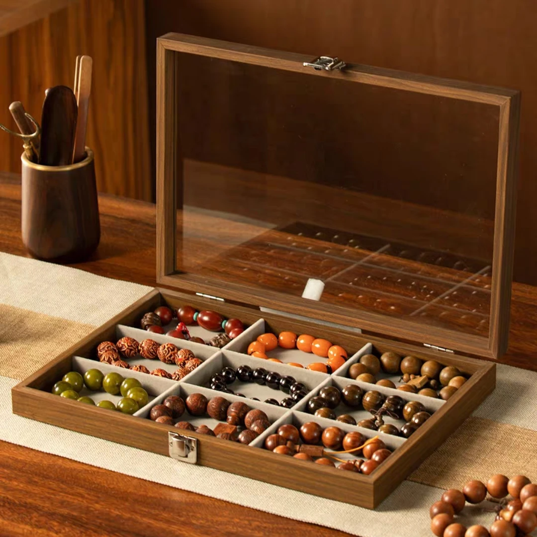 手串收纳盒文玩专用水晶手镯手链佛珠吊坠木质大容量防尘首饰展示