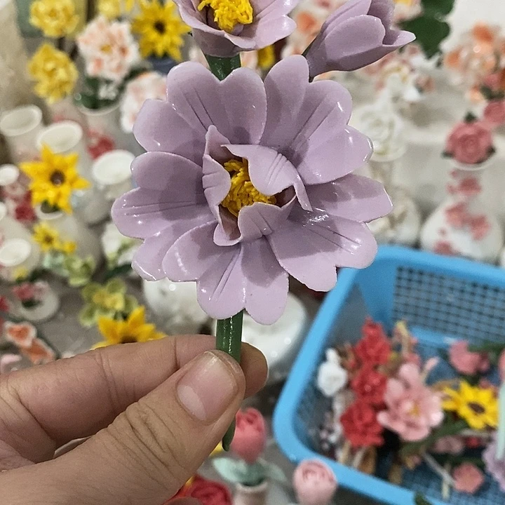 瓷片纯手工陶瓷花摆件瑕