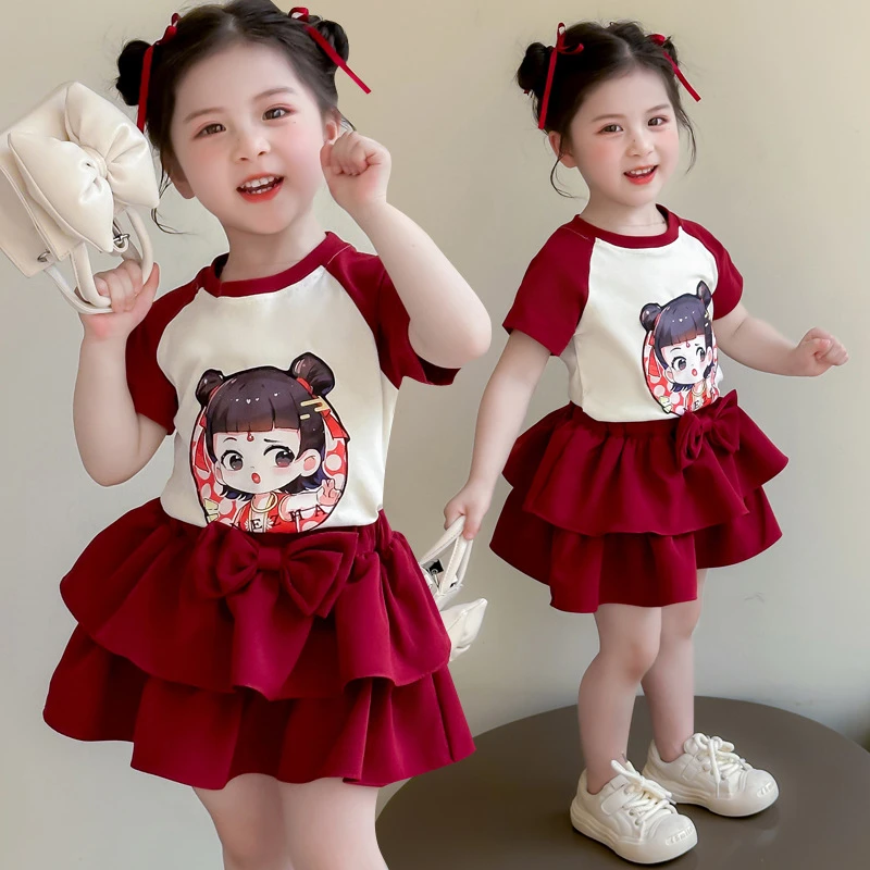 哪吒儿童衣服2025新款你童夏套装时髦帅气宝宝夏装小女孩薄款短袖