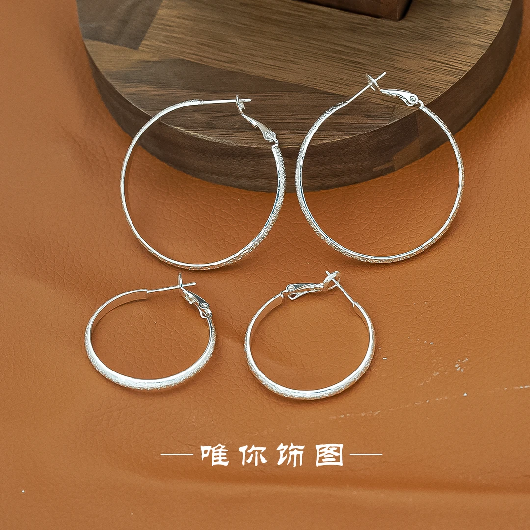 铜合金耳饰 银白色哑光磨砂耳环原创设计时尚银色耳饰日韩E0250