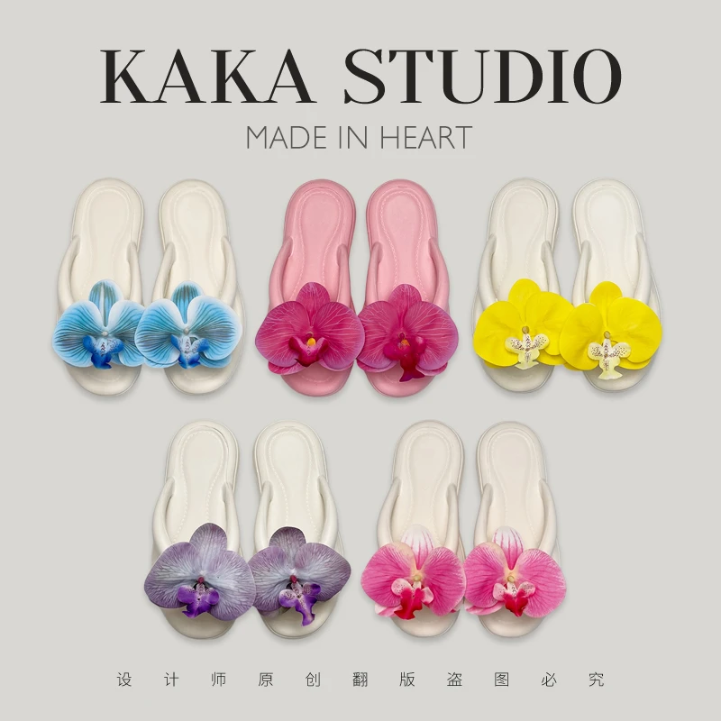 夏季多巴胺仙女风沙滩鞋网红同款蝴蝶兰花人字拖度假夹脚凉拖鞋