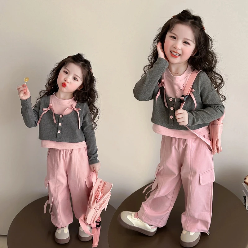 女童休闲套装2025新款儿童春秋装韩版洋气女宝宝春季工装裤两件套