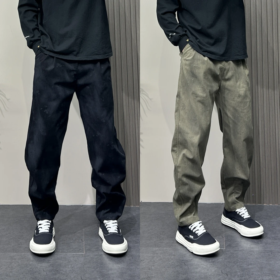2025年秋季新款男士水洗做旧阔腿裤美式复古高街痞帅直筒休闲裤