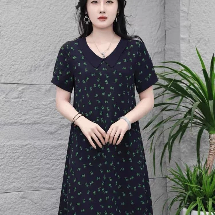 特价清!夏季妈妈气质连衣裙洋气短袖新款大码显瘦碎花裙子