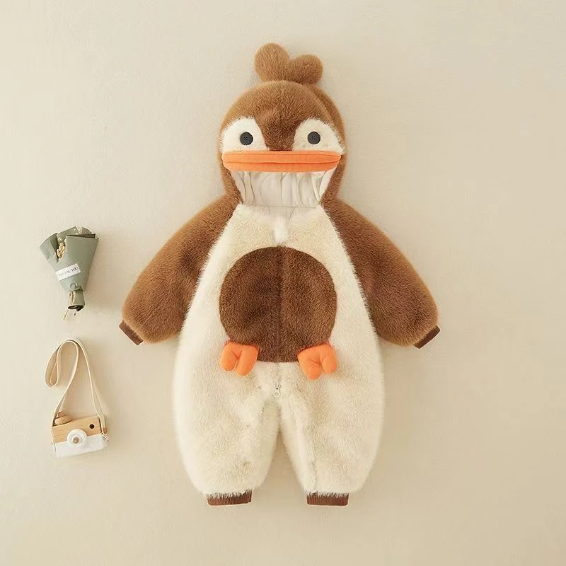 福利上新！！！0326款冬季企鹅厚棉宝宝连帽婴幼儿加绒加厚连体哈衣