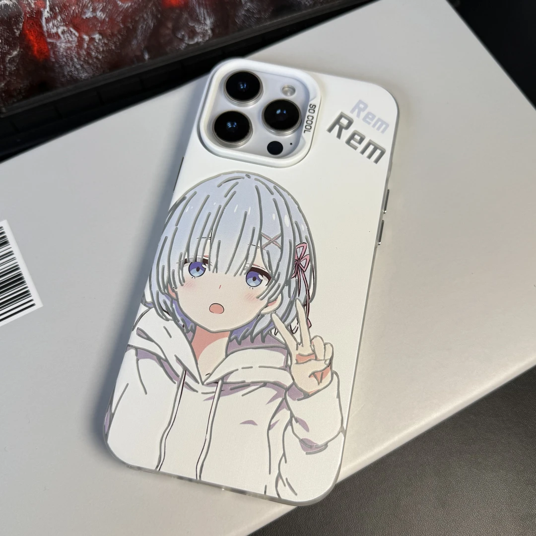 蕾姆线条动漫二次元老婆高颜值极简适用苹果手机防摔壳彩银16/17