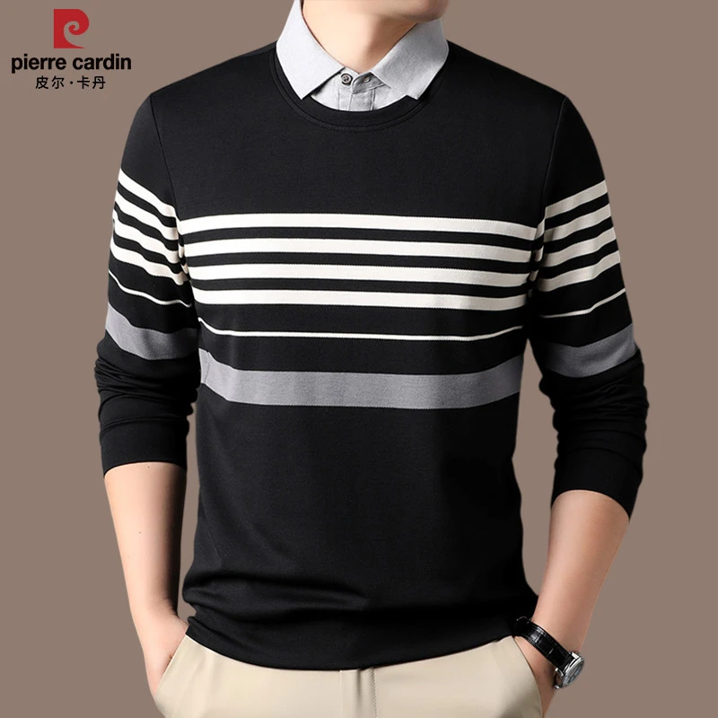 【皮尔卡丹国际大牌】男士高档休闲上衣春秋季翻领POLO衫假两件男装