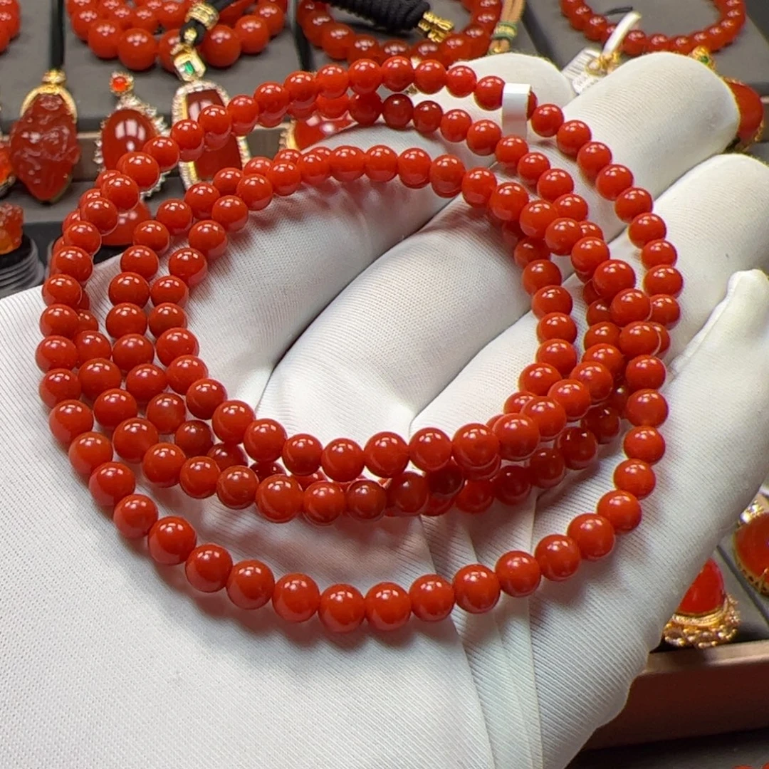 南红玛瑙未镶嵌手链双12福利4mm原矿精品辣椒红多圈